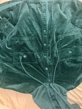 American Eagle Outfitters Teal Corduroy Button-Up Hoodie